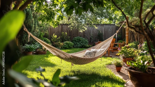 Serene Backyard Escape: A Hammock Amid Lush Greenery