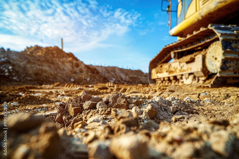 Construction Area. Industrial Development Site with Sandy Ground on Blue Sky Background Construction Area. Industrial Development Site with Sandy Ground on Blue Sky Background