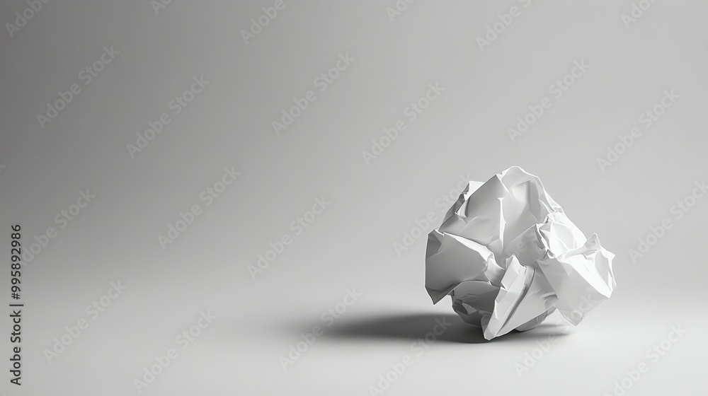 A crumpled ball of paper sits on a plain white surface. A crumpled ball of paper sits on a plain white surface.