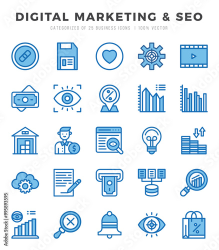 Set of Digital Marketing & SEO icons in Two Color style. Two Color Icons symbol collection.