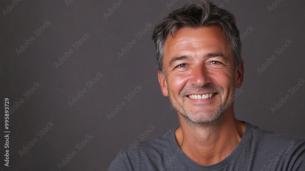A middle-aged man smiles at the camera. A middle-aged man smiles at the camera.