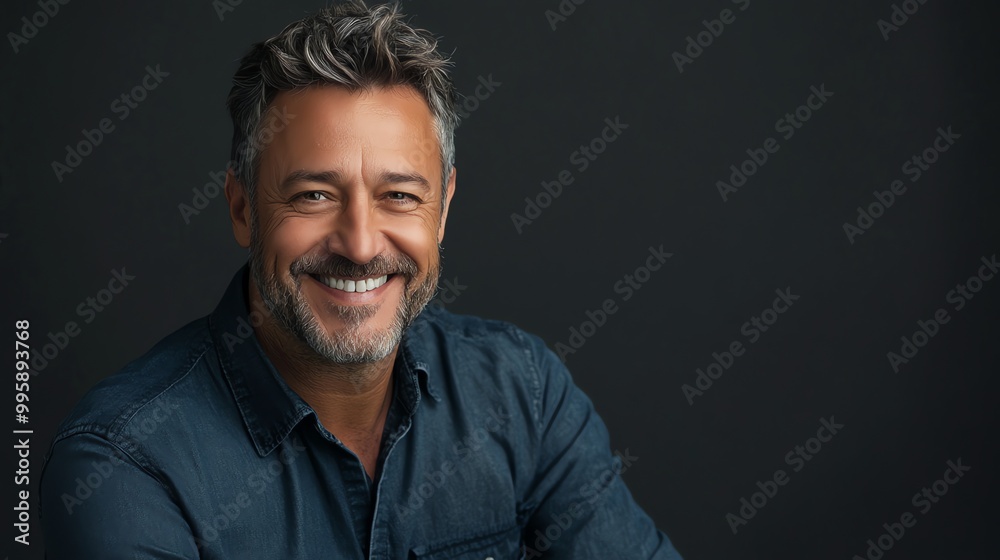 Obraz premium A middle-aged man smiles at the camera.