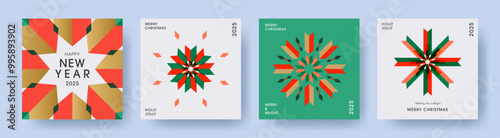 Merry Christmas and Happy New Year greeting card templates. Modern Xmas design for invitation, website banner, poster, social media, marketing material.