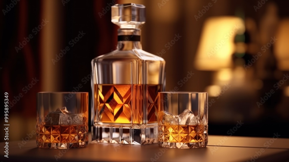 Whiskey Decanter and Glasses on a Table Whiskey Decanter and Glasses on a Table