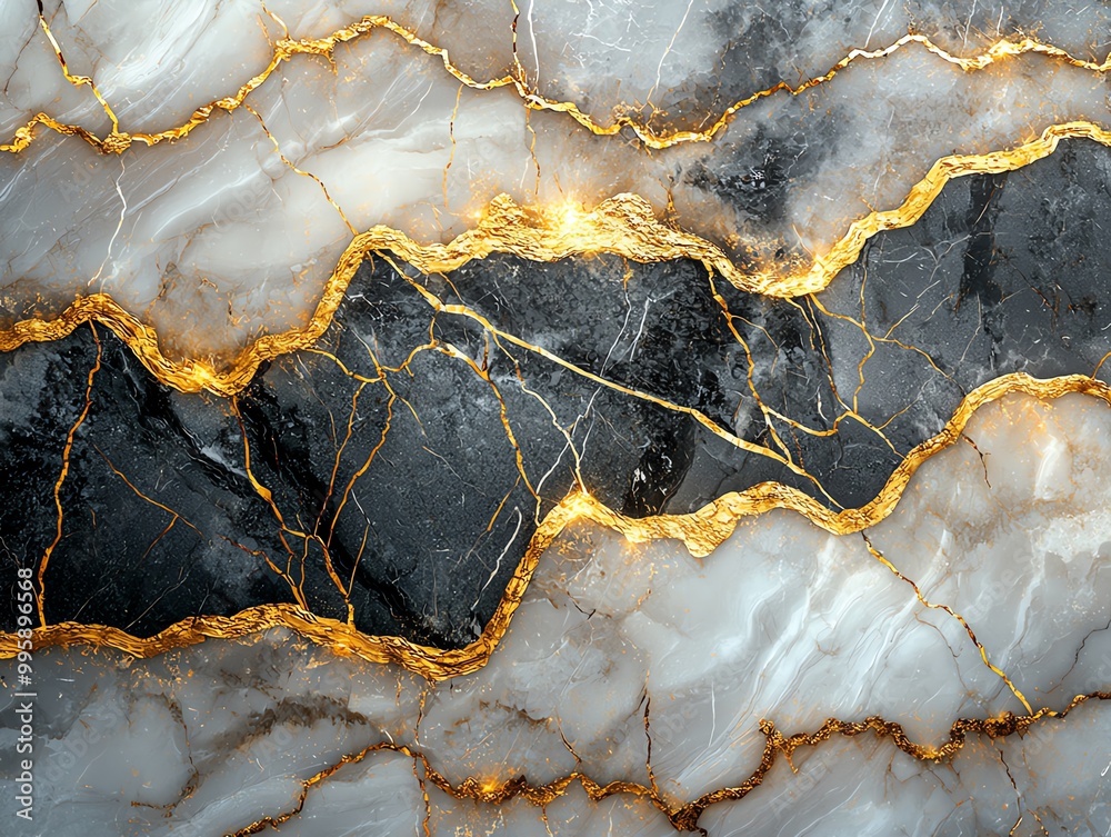 Fototapeta premium Close-up of luxurious marble texture with striking gold veins, perfect for backgrounds and design projects. High-resolution, seamless pattern.