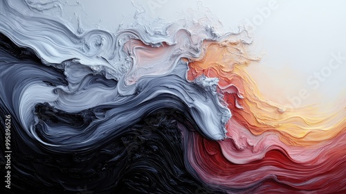 A stunning abstract image featuring fluid waves in monochrome and warm colors, representing the flow of energy and emotions, perfect for evocative and modern artistic projects.