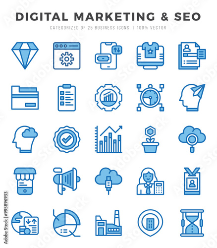 Set of 25 Digital Marketing & SEO Two Color Icons Pack.