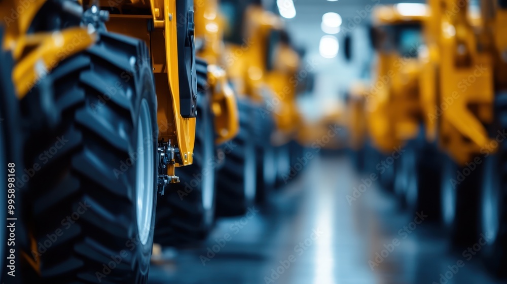 A detailed close-up view of industrial machinery featuring large tires and visible mechanical components, showcasing the complexity and strength of modern industrial equipment. A detailed close-up view of industrial machinery featuring large tires and visible mechanical components, showcasing the complexity and strength of modern industrial equipment.