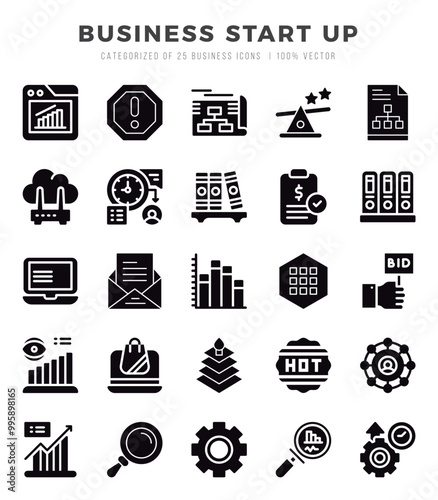 Business Start Up icons Pack. Glyph icons set. Business Start Up collection set.