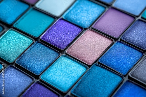 Vibrant blue and purple eyeshadow palette with shimmer and matte finishes for creative and bold makeup looks