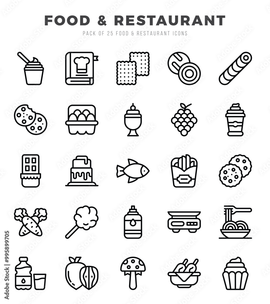 Food and Restaurant Icons Pack. Lineal icons set. Lineal icon collection set. Food and Restaurant Icons Pack. Lineal icons set. Lineal icon collection set.