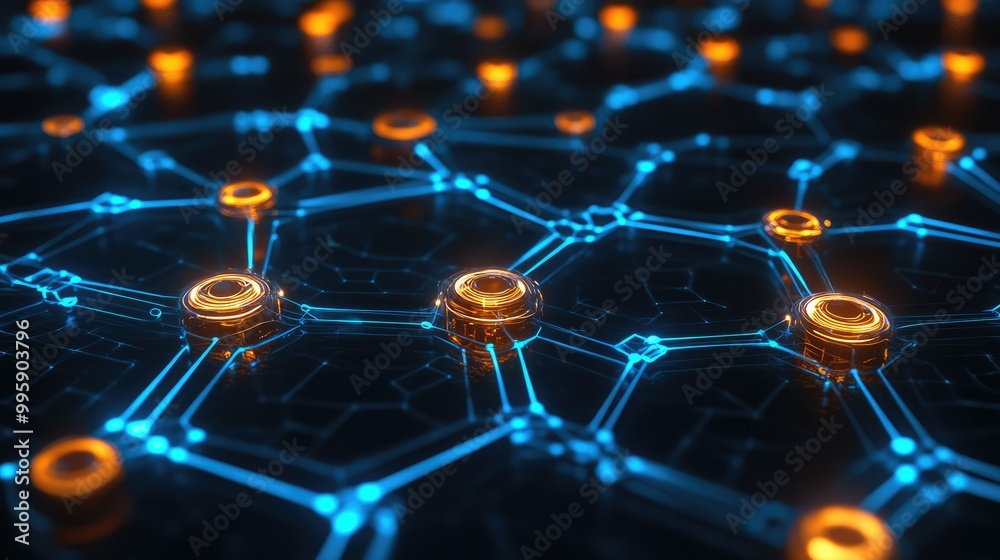 Obraz premium Digital nodes linked by glowing paths