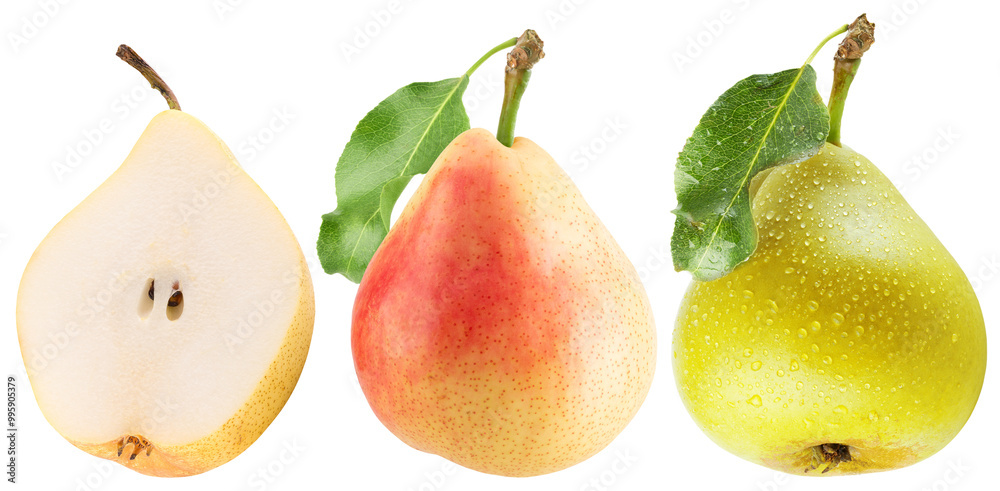 set of the yellow pears isolated on a white background set of the yellow pears isolated on a white background