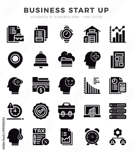 Business Start Up Glyph icons collection. Glyph icons pack. Vector illustration