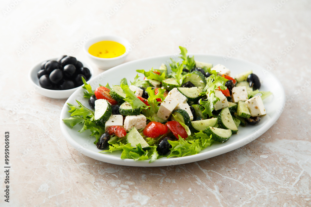Traditional Greek salad with Feta cheese Traditional Greek salad with Feta cheese