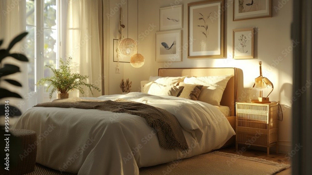 A Cozy and Minimalist Bedroom with Natural Light and Accents A Cozy and Minimalist Bedroom with Natural Light and Accents