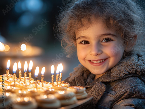 Inspiring Hanukkah celebration photos capturing families lighting the menorah, playing dreidel, and enjoying traditional foods photo