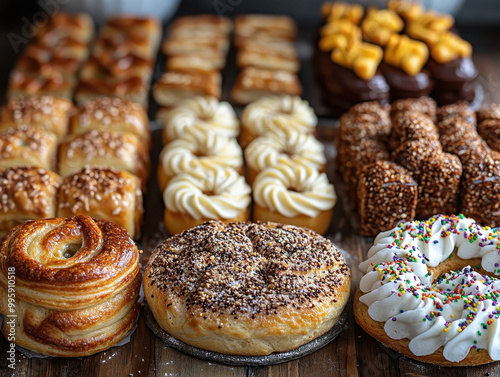 Mouth-watering Hanukkah dessert ideas images featuring traditional treats like rugelach, sufganiyot, and babka photo