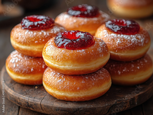 Mouth-watering Hanukkah sufganiyot images showcasing traditional jelly-filled donuts enjoyed during the holiday