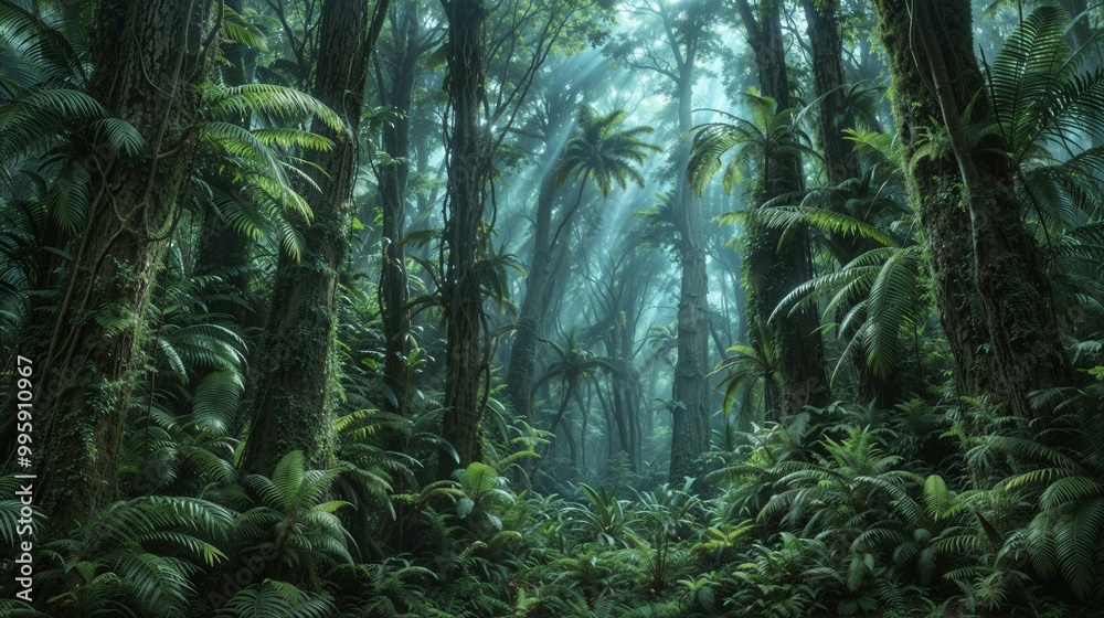The bright sun is shining beautifully through the trees in the jungle The bright sun is shining beautifully through the trees in the jungle