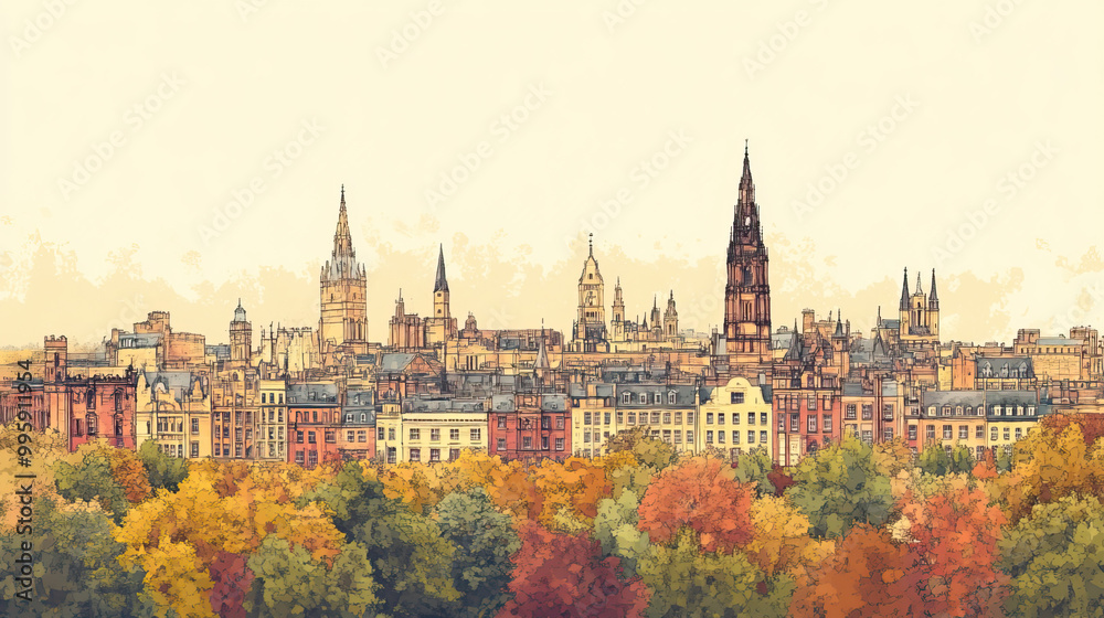 Naklejka premium Wakefield, color pen pencil hand-drawn effect drawing illustration for travel poster, card, wallpaper, backdrop or banner. Modern, clear, artistic and simple