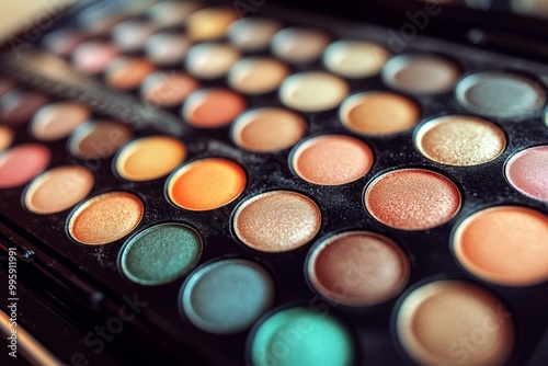 Large professional eyeshadow palette featuring a variety of neutral and vibrant shades arranged in circular pans perfect for makeup artists and creative beauty looks