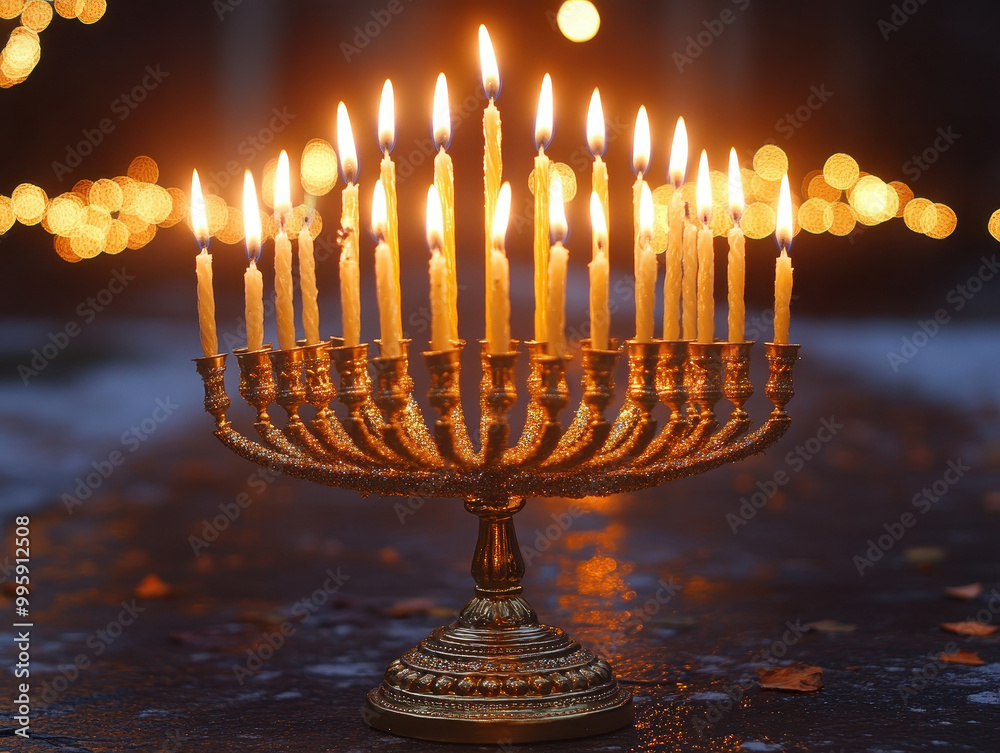 Fototapeta premium Stunning Hanukkah festive lights photos showcasing beautiful lighting displays both indoors and outdoors