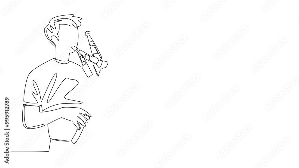 Animation of one line drawing a young energetic man blowing a bagpipe. Playing his musical instrument skillfully. International Bagpipe Day. Continuous line self drawing animated. Full length motion Animation of one line drawing a young energetic man blowing a bagpipe. Playing his musical instrument skillfully. International Bagpipe Day. Continuous line self drawing animated. Full length motion