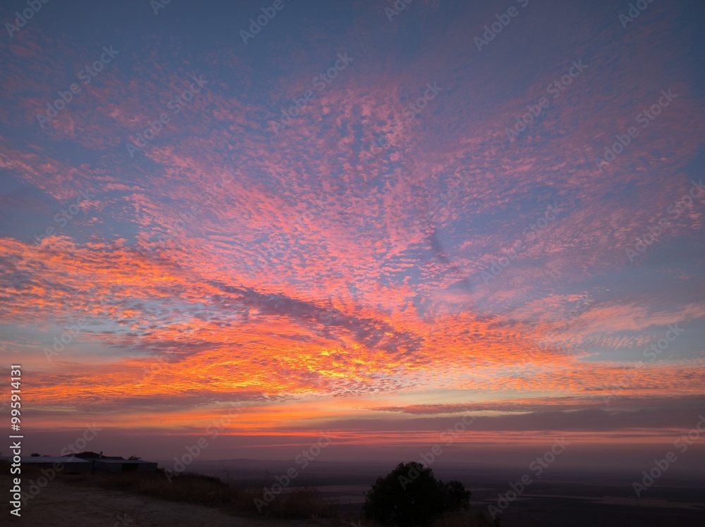 Fototapeta premium Red sunrise over the landscape in a south of Spain.