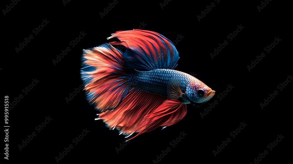 Fototapeta premium Beautiful, colorful betta fish on a black background, with dynamic movement