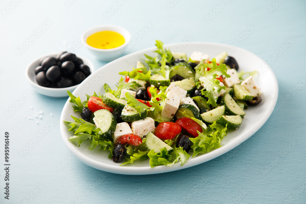 Traditional Greek salad with Feta cheese Traditional Greek salad with Feta cheese
