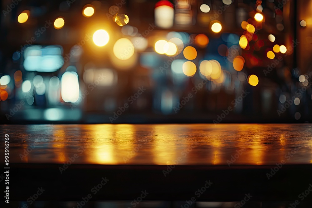 blur bokeh reflection light on table in pub or bar club and restaurant Christmas party and celebrate at dark night for display product in brown tone background with generative ai blur bokeh reflection light on table in pub or bar club and restaurant Christmas party and celebrate at dark night for display product in brown tone background with generative ai