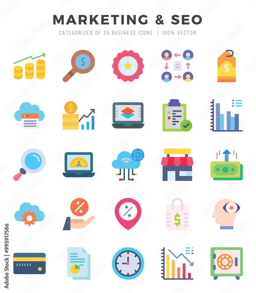 Set of Marketing & Seo icons in Flat style. High quality Flat Icons symbol collection. Set of Marketing & Seo icons in Flat style. High quality Flat Icons symbol collection.