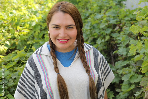 Hispanic woman wearing a ruana photo