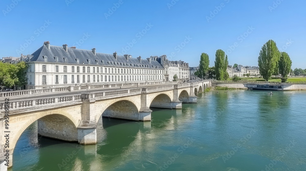 Discovering French History Scenic View of Ornate Architecture on a River Bank in Sunny France Discovering French History Scenic View of Ornate Architecture on a River Bank in Sunny France