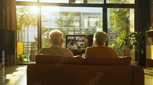 Couple Relaxing and Watching TV in Cozy Home Interior