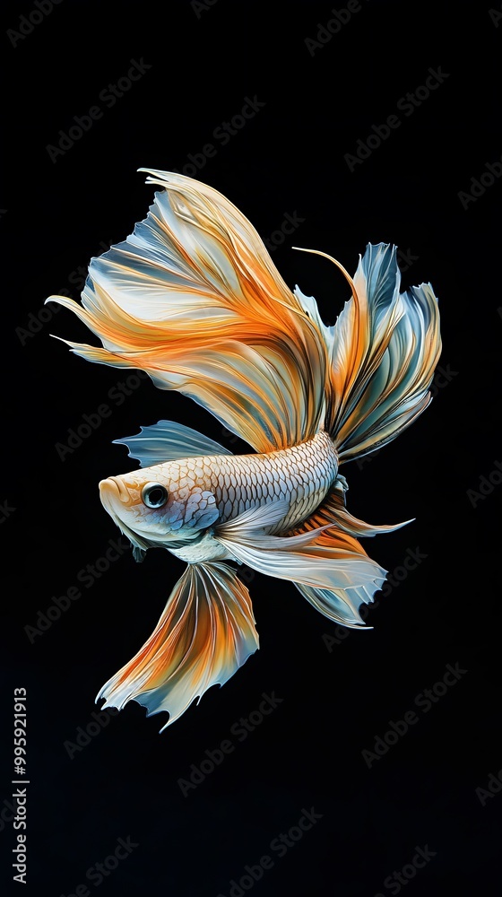 Fototapeta premium Beautiful, colorful betta fish on a black background, with dynamic movement