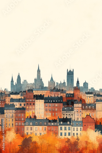 Wolverhampton, color pen pencil hand-drawn effect drawing illustration for travel poster, card, wallpaper, backdrop or banner. Modern, clear, artistic and simple photo