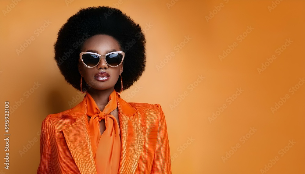 Fashion portrait. orange woman wearing black high fashion clothing Fashion portrait. orange woman wearing black high fashion clothing