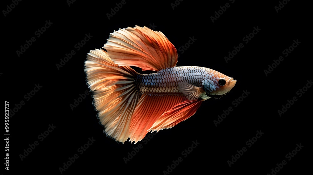 Fototapeta premium Beautiful, colorful betta fish on a black background, with dynamic movement