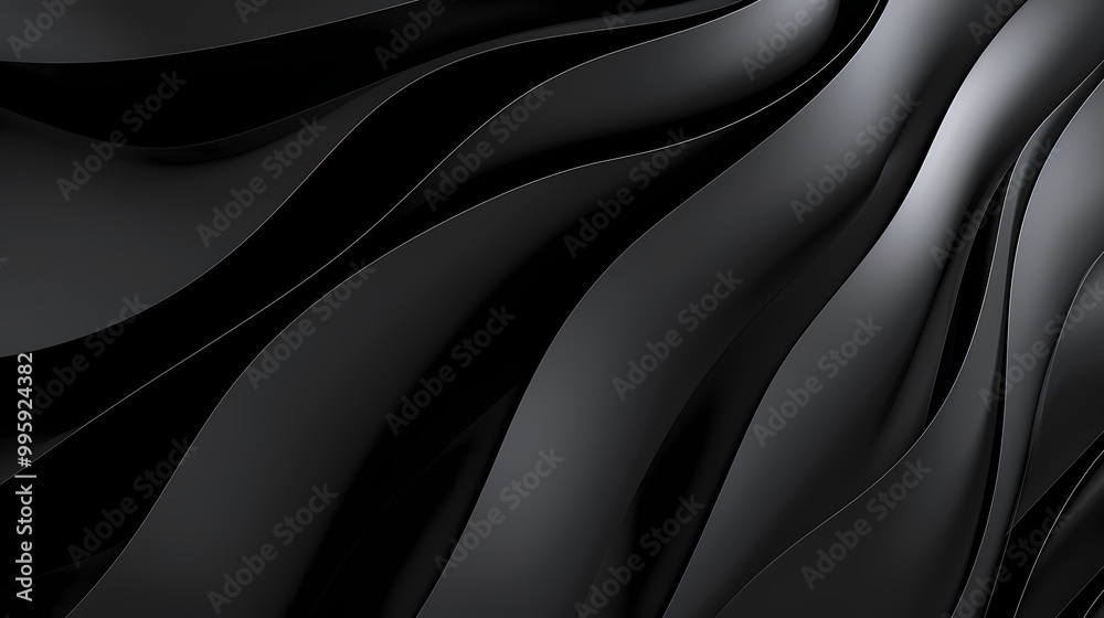 Fototapeta premium Abstract black wavy background. Smooth curves create a modern and elegant look. Concept of luxury, minimalism and sophistication. Abstract amoled wallpaper 