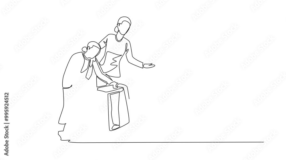 Animated self drawing of one line drawing caregiver guides an old grandmother who walks using a walker. Always highly dedicated to patient health. Appreciation Day. Full length single line animation Animated self drawing of one line drawing caregiver guides an old grandmother who walks using a walker. Always highly dedicated to patient health. Appreciation Day. Full length single line animation