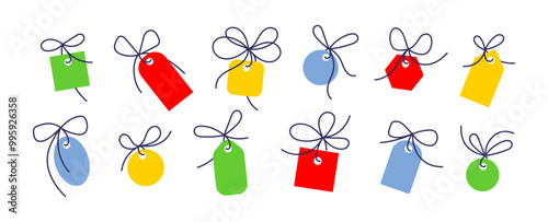 Bow with price tag, gift label. Line knot and bow