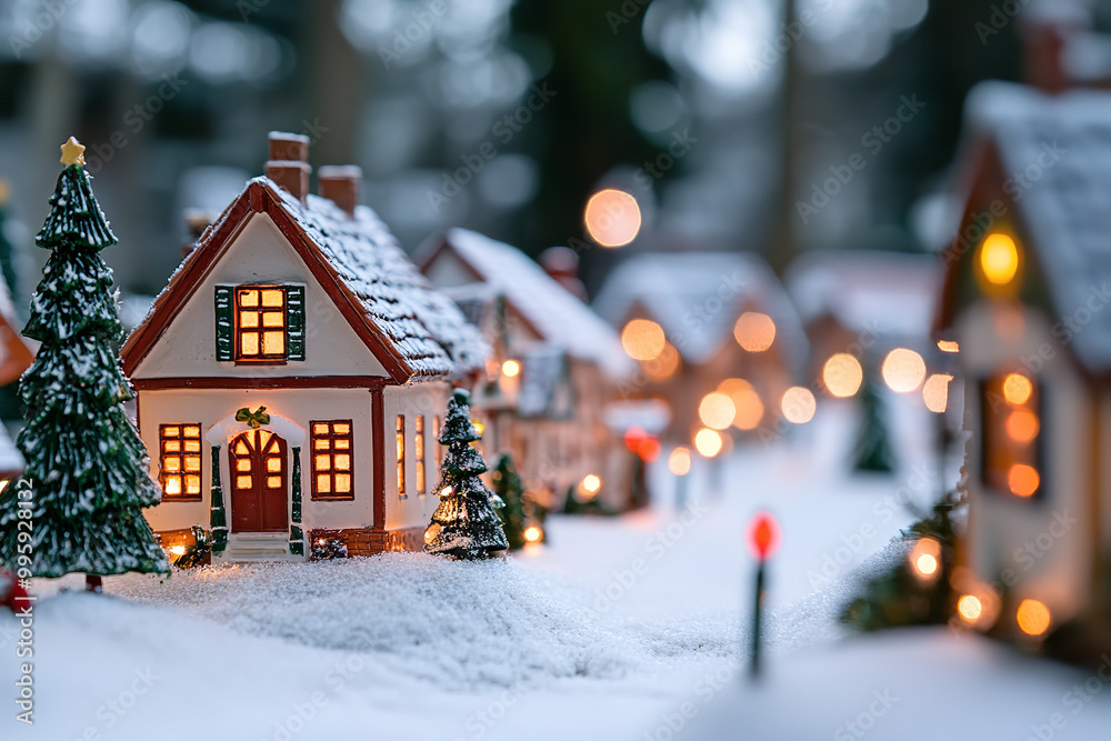 Snowy Christmas Village Scene in Europe with Traditional Decorations Snowy Christmas Village Scene in Europe with Traditional Decorations