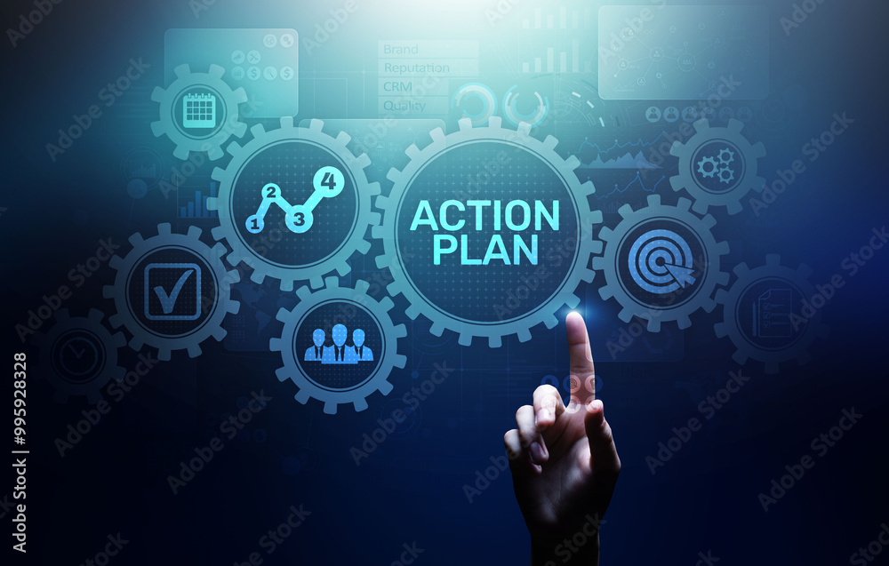 Action plan business strategy development concept on virtual screen. Action plan business strategy development concept on virtual screen.