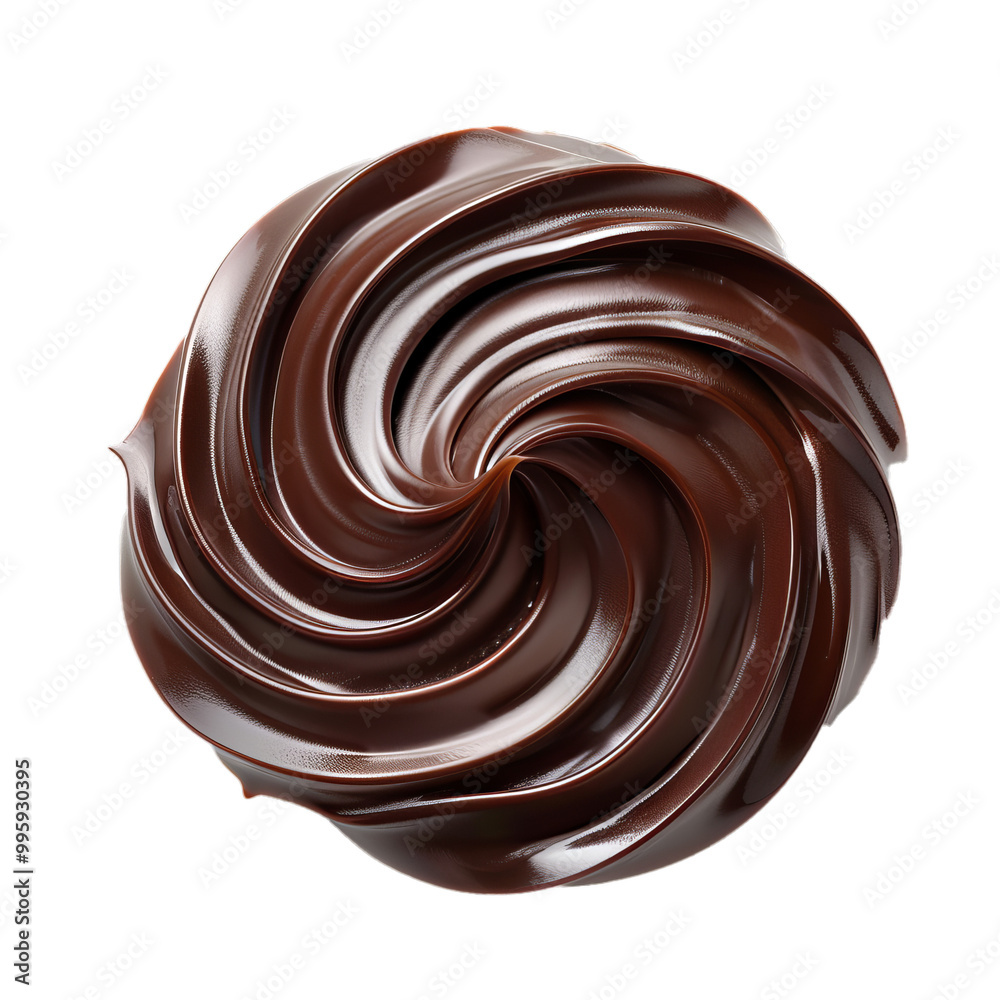 Delicious dark melted chocolate swirling, forming a round shape, isolated on white background Delicious dark melted chocolate swirling, forming a round shape, isolated on white background