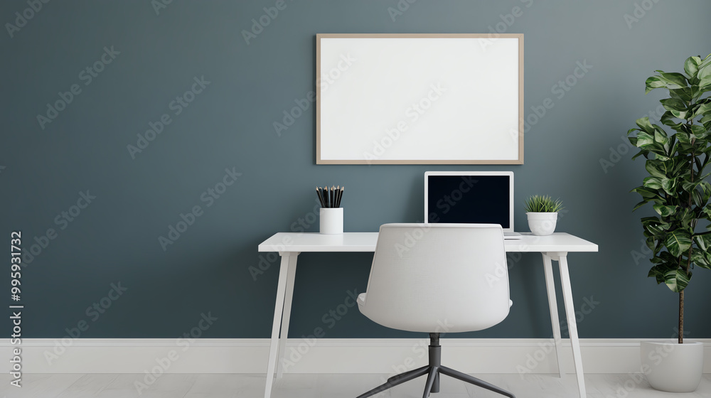 Lightfilled home office with inspiration boards and modern desk setup, home office, workspace inspiration