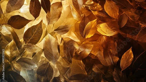 Close-up of Golden Leaf Skeletons Overlapping in Soft Light