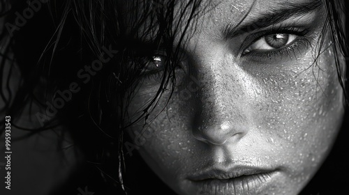 Emotional Intensity - Close-Up Portrait with Dark Eyes and Facial Hair