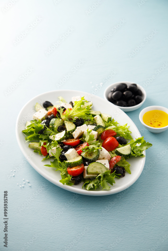 Traditional Greek salad with Feta cheese Traditional Greek salad with Feta cheese